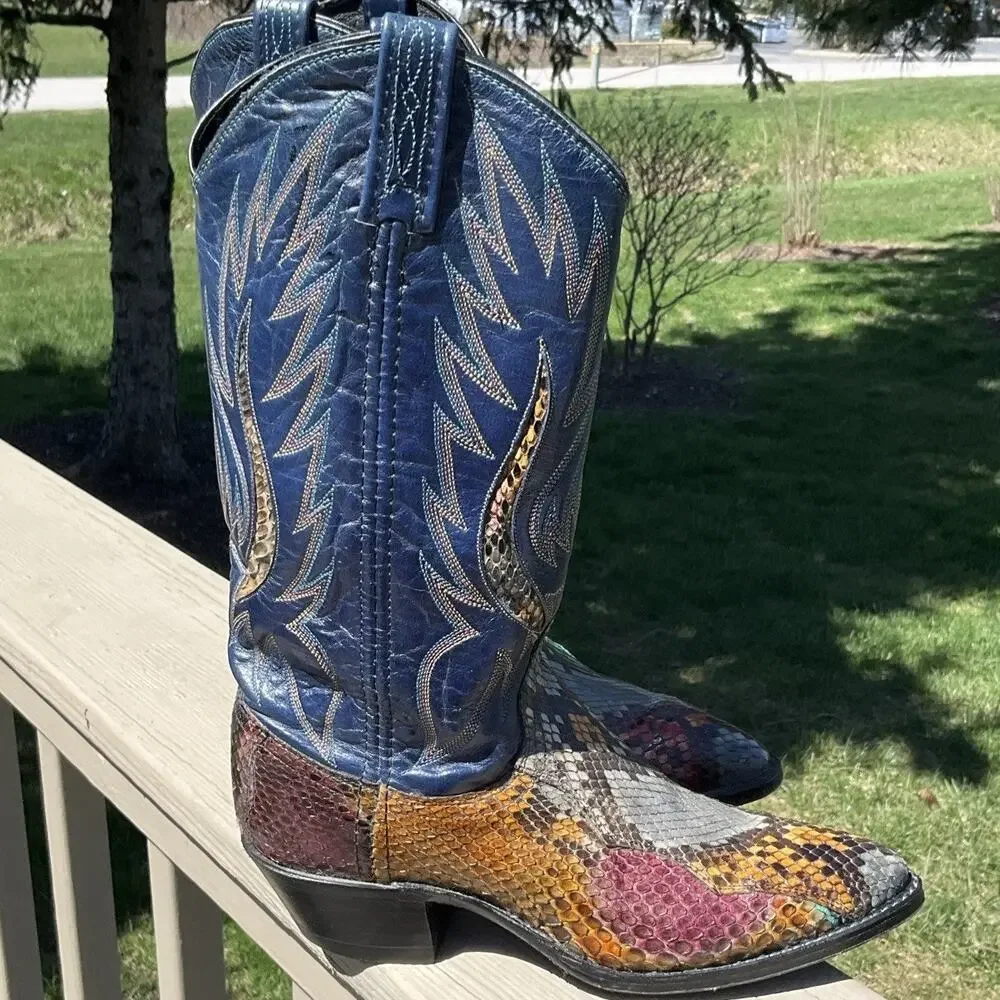 Dan Post Rainbow Python Snakeskin Western Cowgirl Cowboy Boots 14079 Womens 7 - Picture 3 of 16